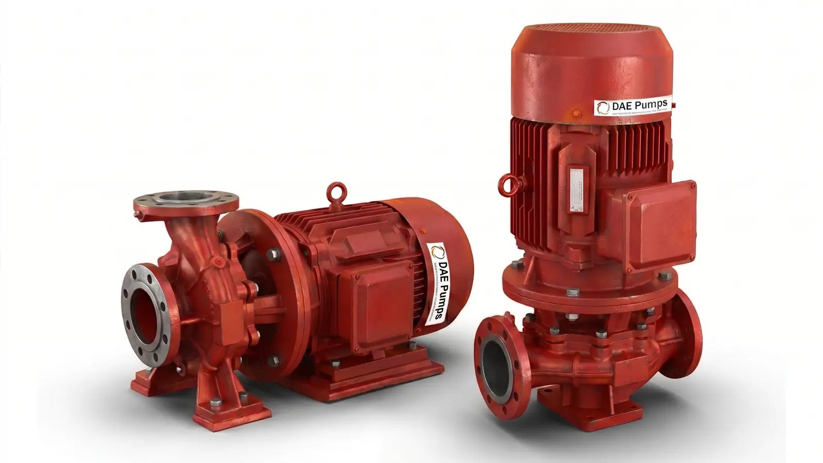 Two flooded suction pump models shown side by side on a white background